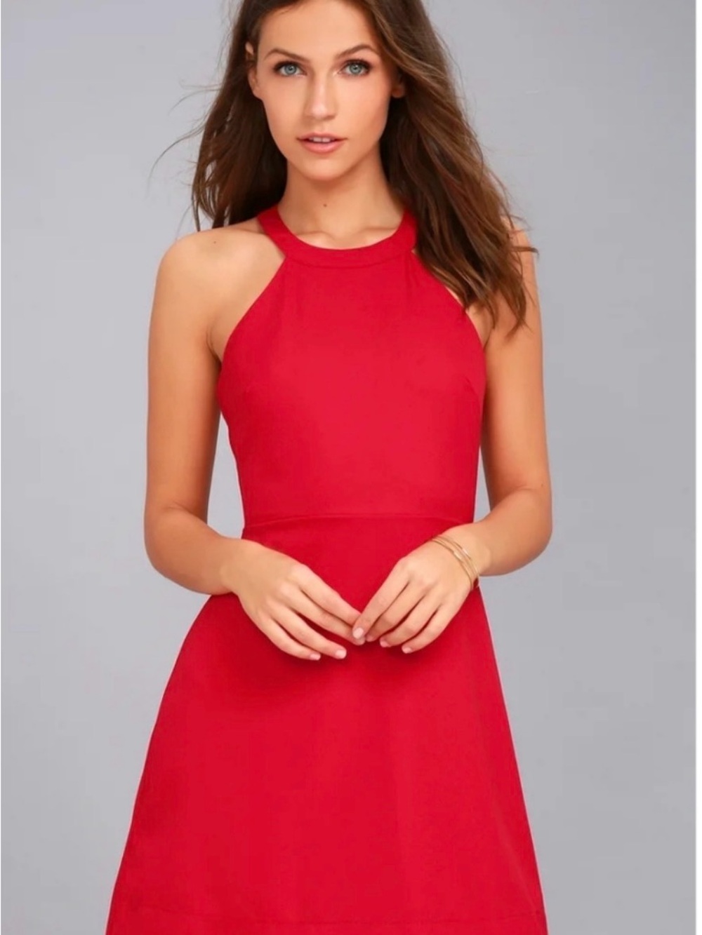 Lulu's Mamacita Halter Skater Dress Scalloped XL Red